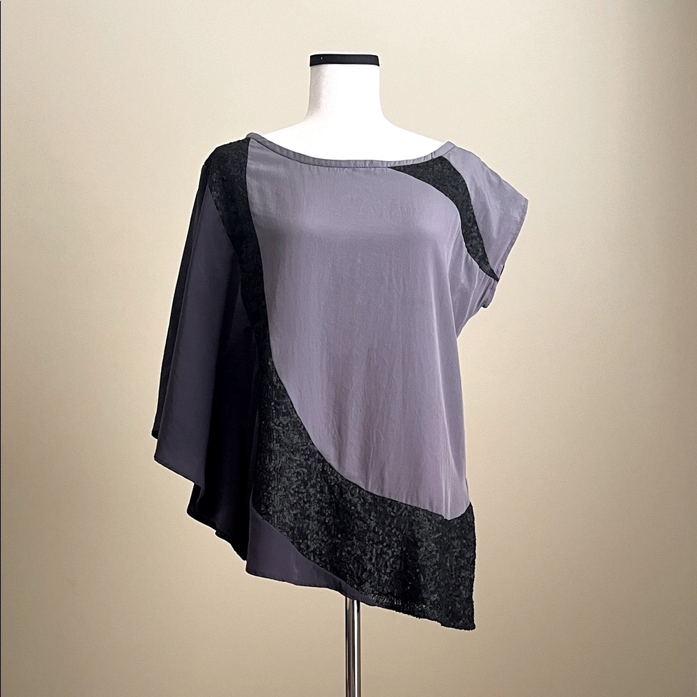 Zoa - Asymmetrical Cape Blouse with Matte Sequins - Y2K Anthropologie Brand - M